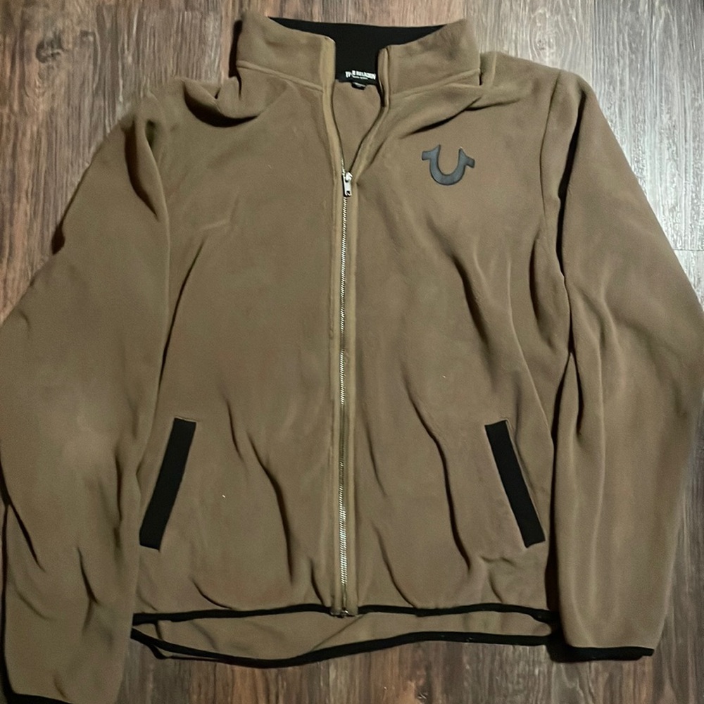 True Religion Sherpa Fleece Brown Full Zip Up Hoodie